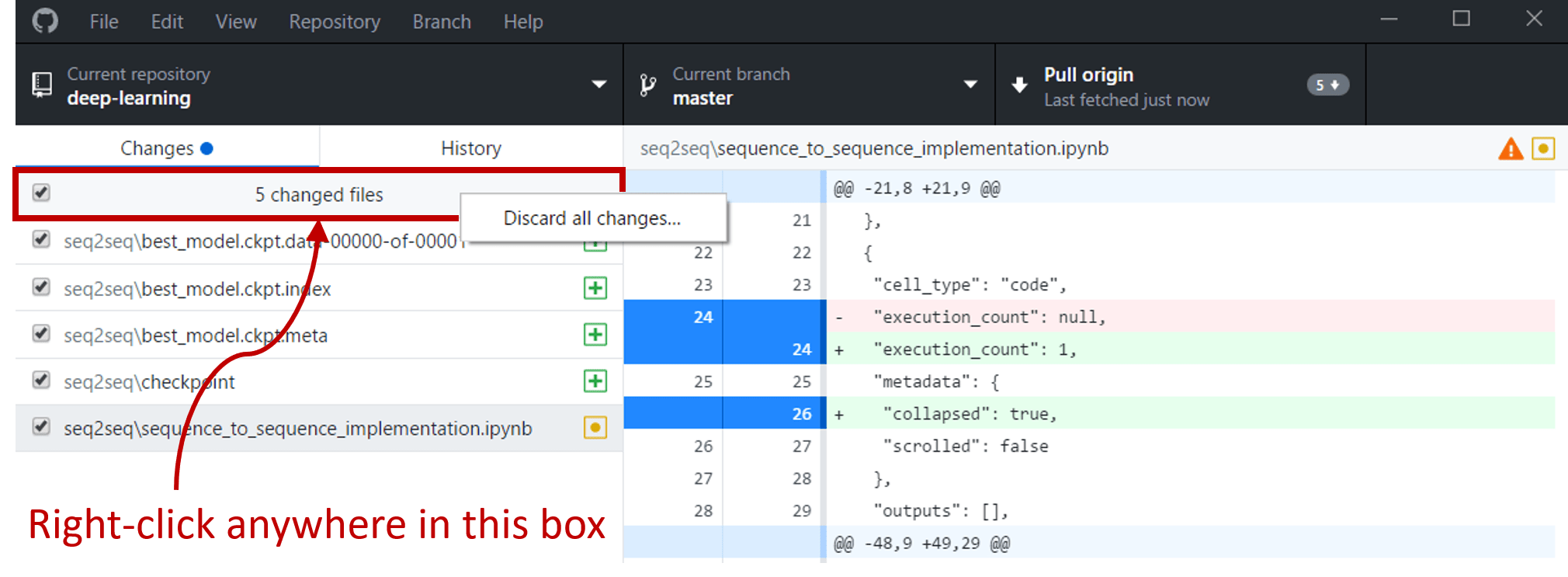 git Rollback changes in GitHub Desktop (or Github for