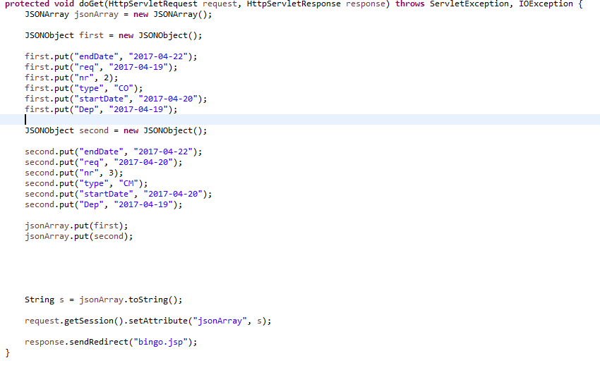 java Getting the json array from servlet to javascript variable