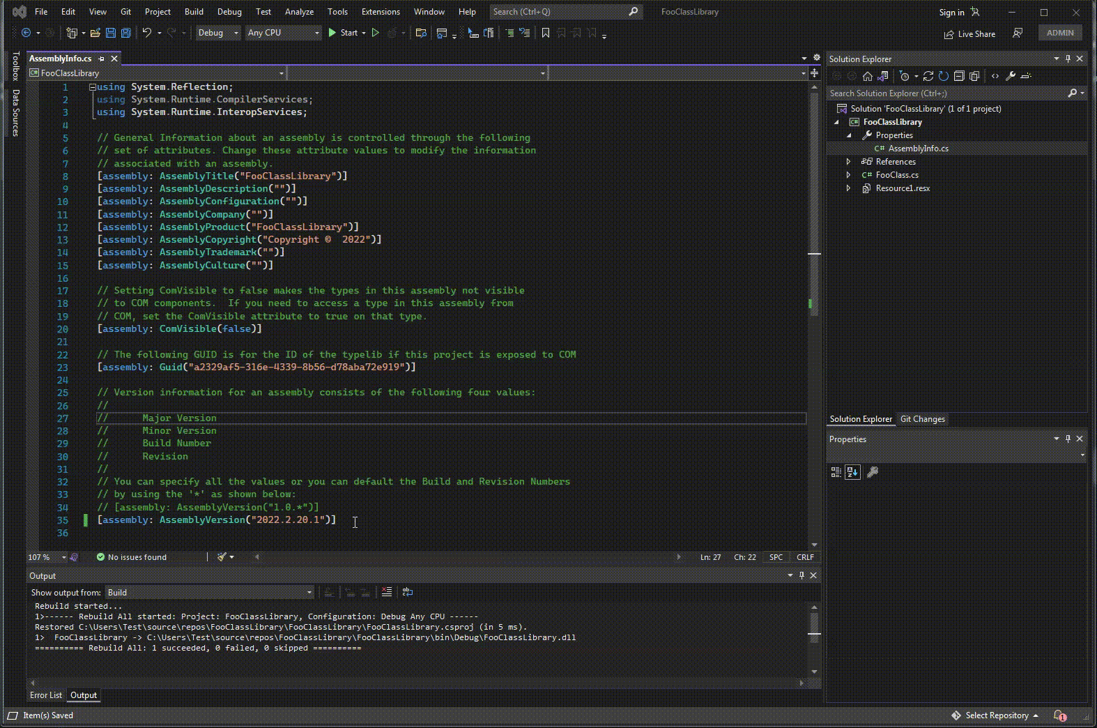 c How to Change AssemblyInfo.cs AssemblyVersion with date/time and