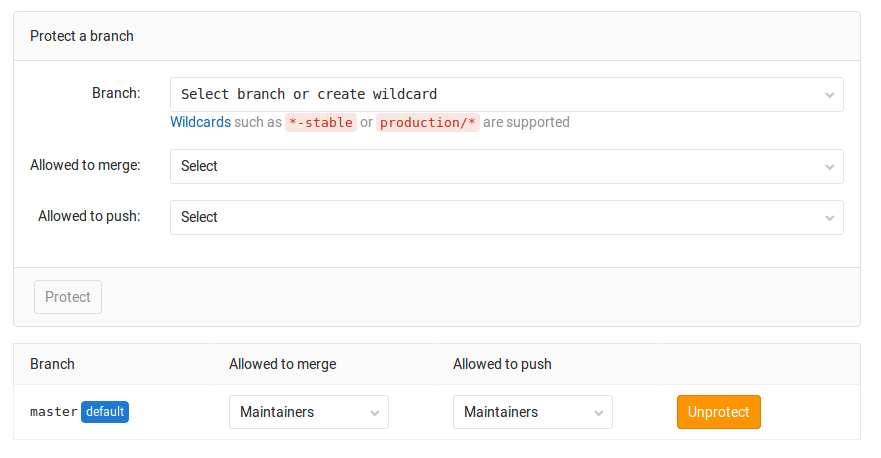 git Property to prevent gitlab from protecting default branches