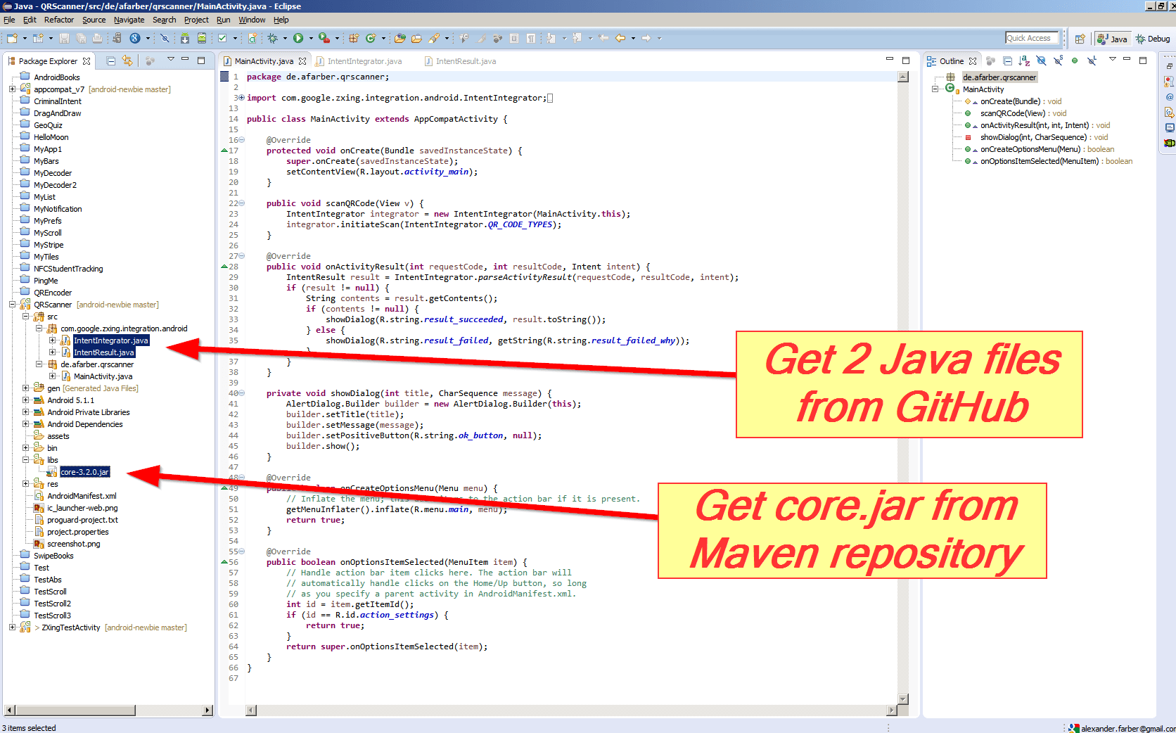 barcode Integrating the ZXing library directly into my