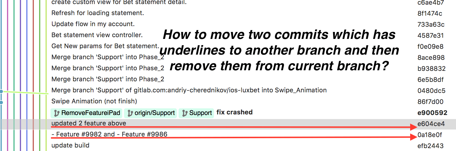 github Git/source tree move specific commits at branch B to branch A