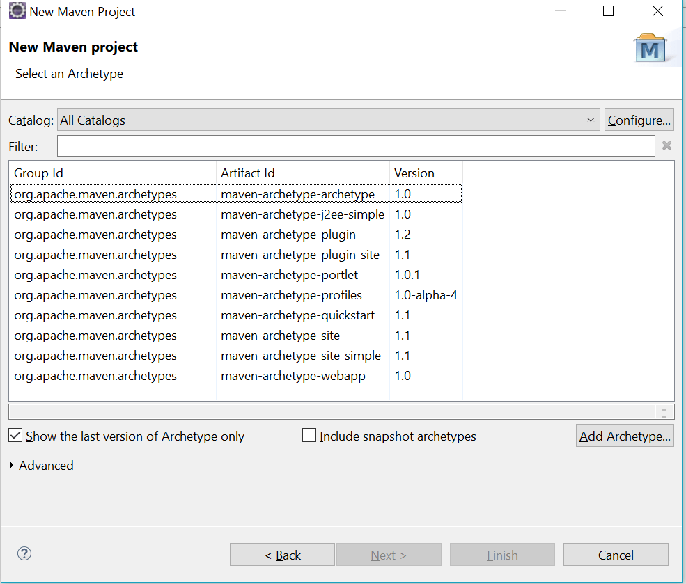 m2eclipse Eclipse New Maven Project only shows