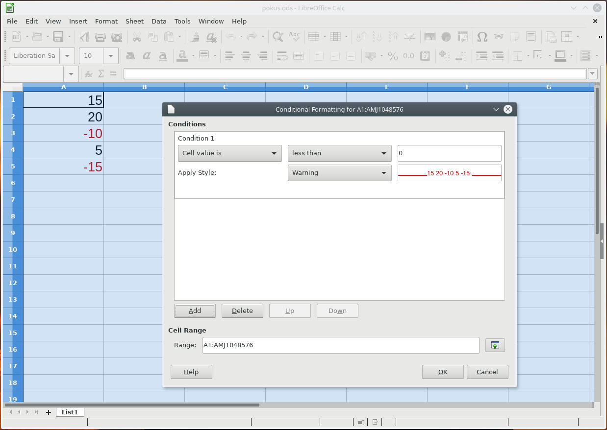 unable to set negative numbers in red as default in