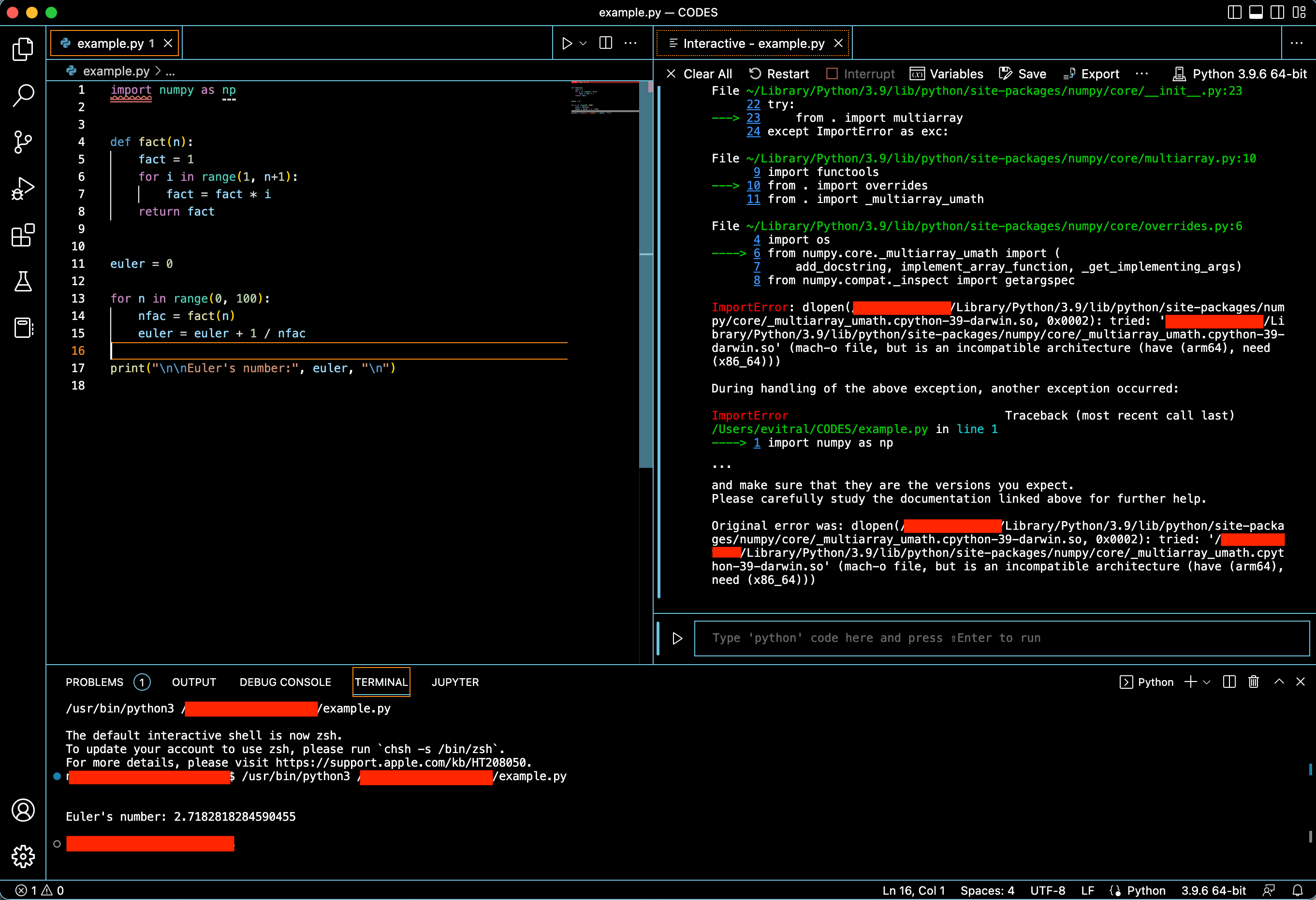 python arm64 vs x86_64 architecture issue on Mac M1 when importing NumPy from IPython kernel