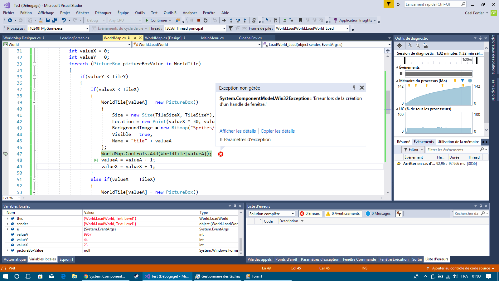 winforms Error while creating a