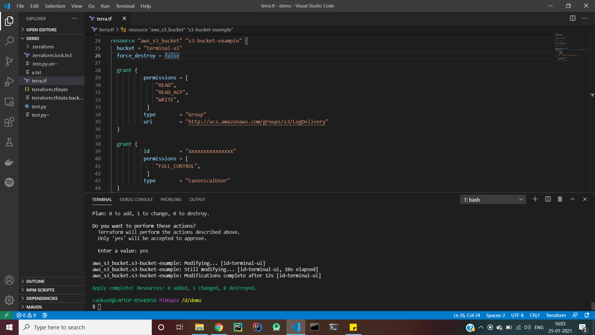Terraform import on aws_s3_bucket asking me both acl=private and grants blocks Stack Overflow