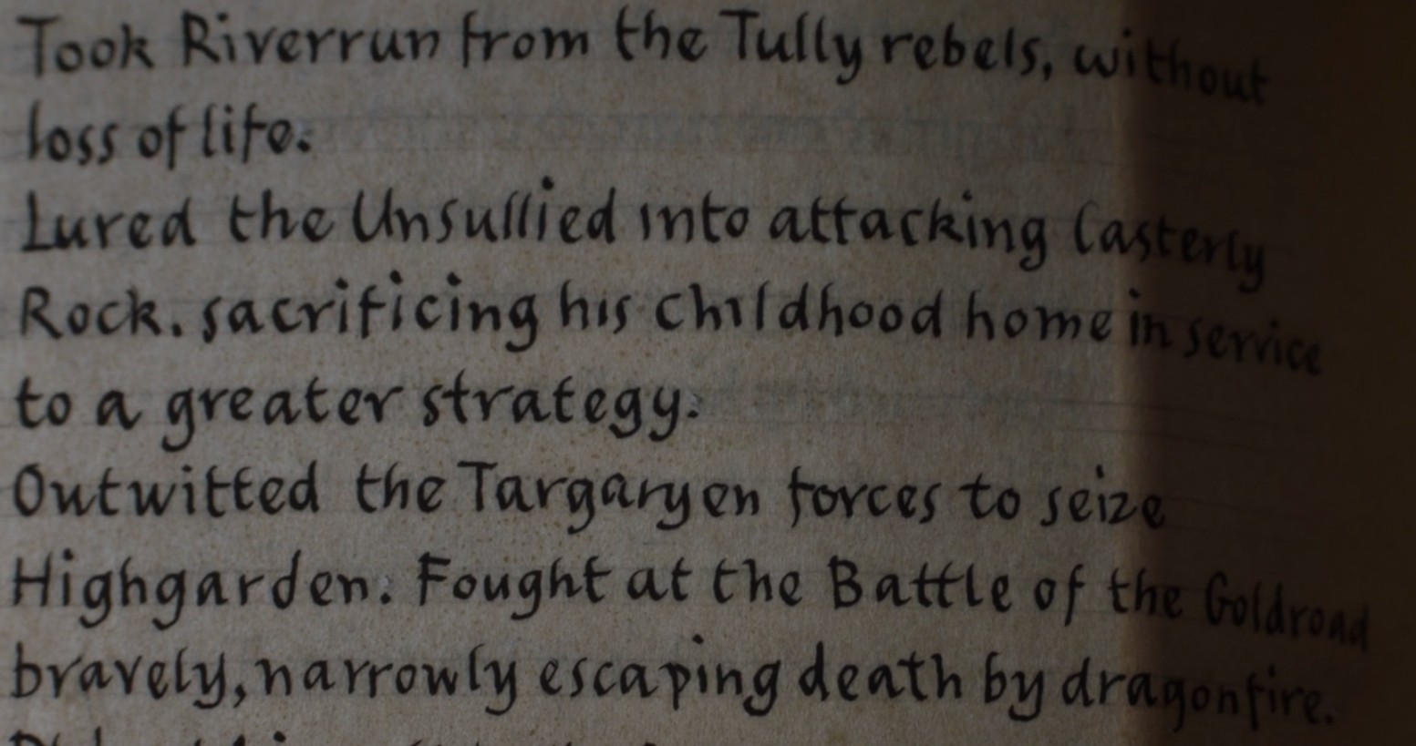 game of thrones What did Brienne write about Jaime