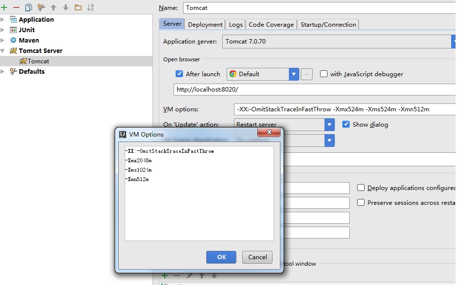 intellij idea Java JVM parameter Xms doesn't take effect immediately