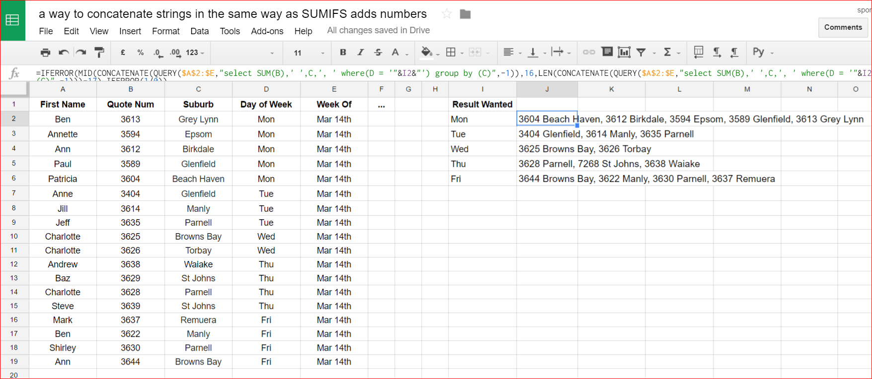 Google Sheets Concatenate Function