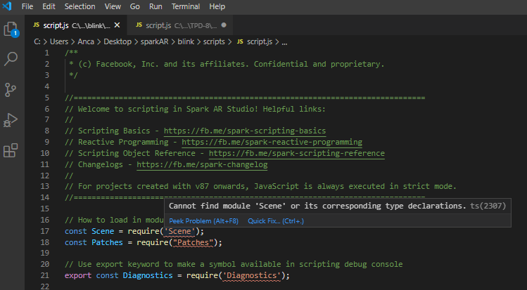 Cannot find module 'Scene' or its corresponding type declarations Spark