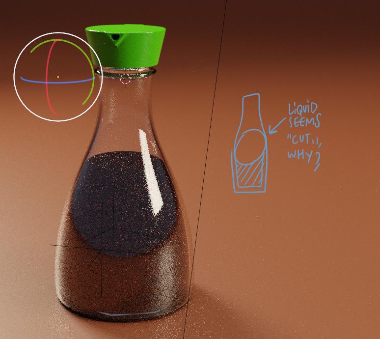 cycles render engine rendering a (glass) bottle with a liquid in it