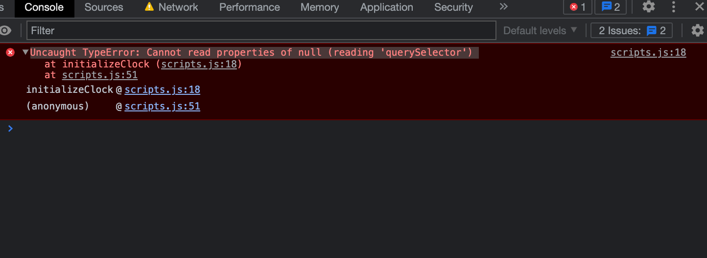 javascript Uncaught TypeError Cannot read properties of null