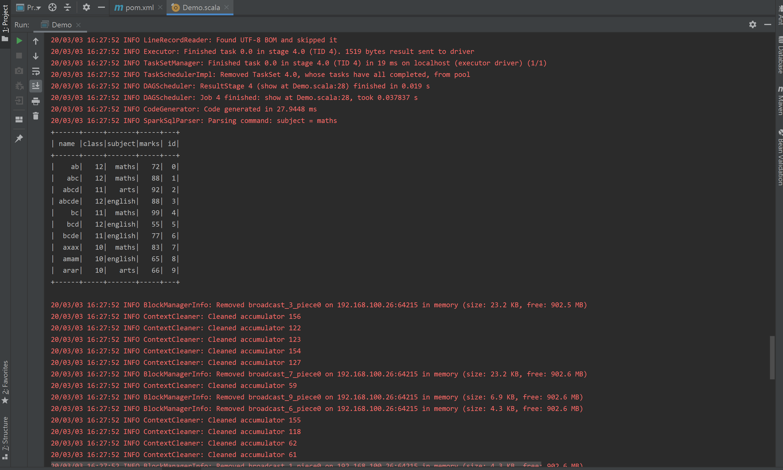 scala intelliJ running spark cannot resolve symbol & identifier expected but string literal