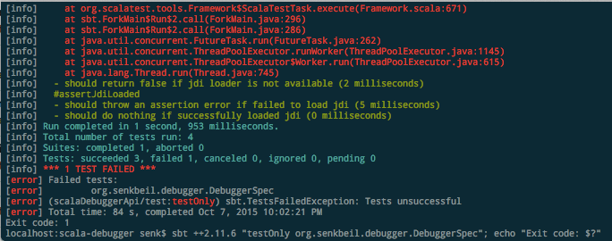 scala sbt integration tests returning exit code 0 when tests fail