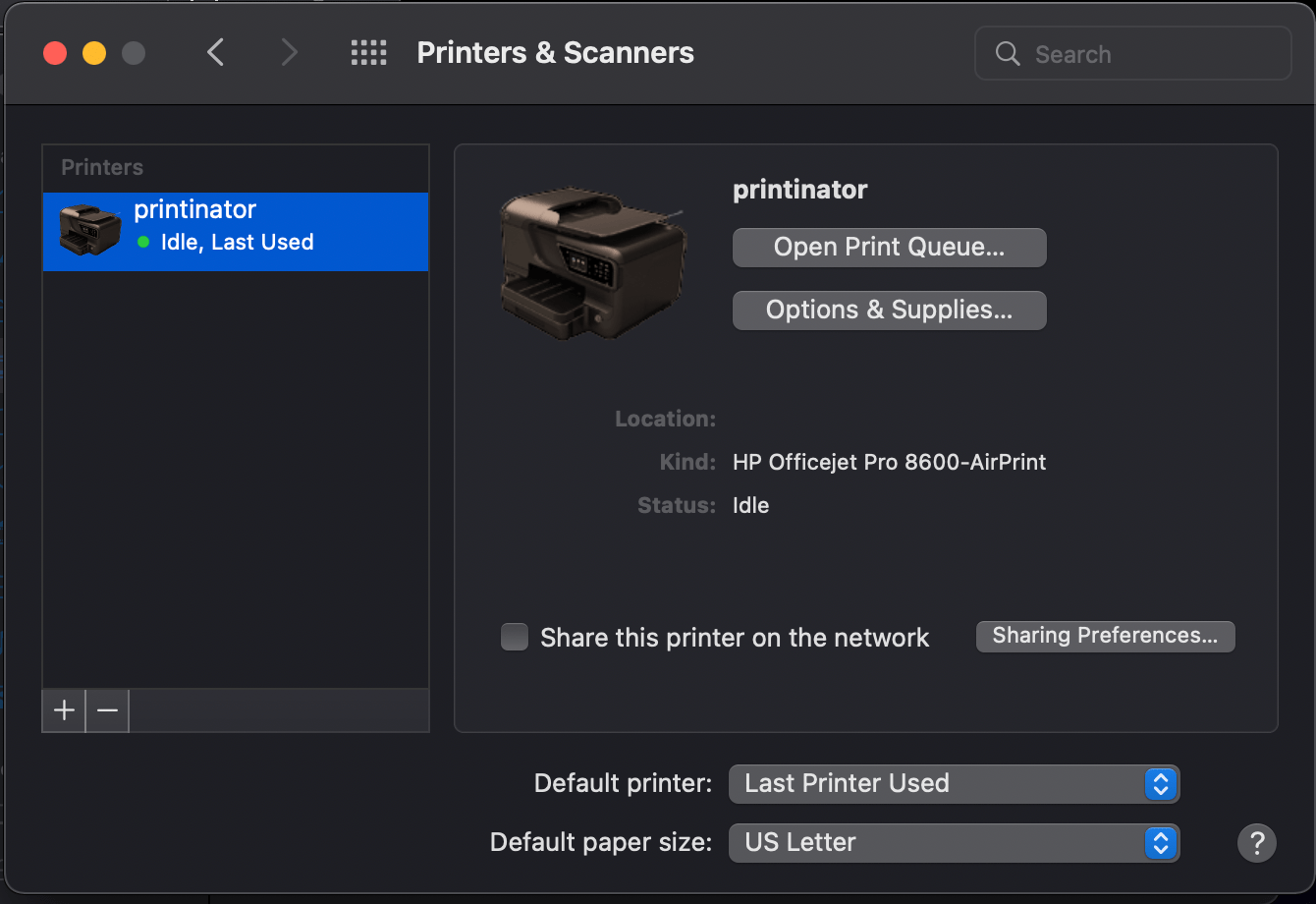 macos Printers & Scanners not showing scan tab for Officejet Pro 8600