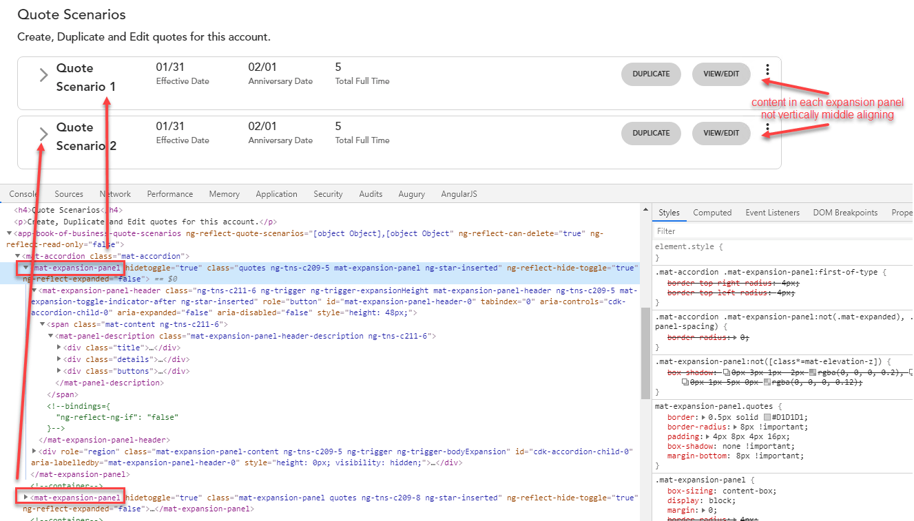 html Vertical align matexpansionpanel material component Stack