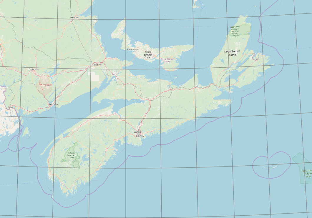 coordinate system Looking for a projection used for Nova Scotia in