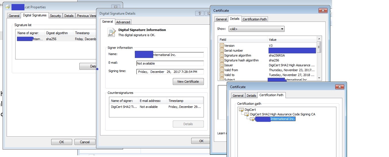 digital signature Windows 7, Digitally signed driver shows warning