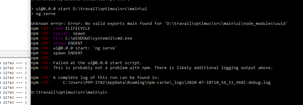 angular Unknown error Error No valid exports main found for src\main\ui\node_modules\uuid