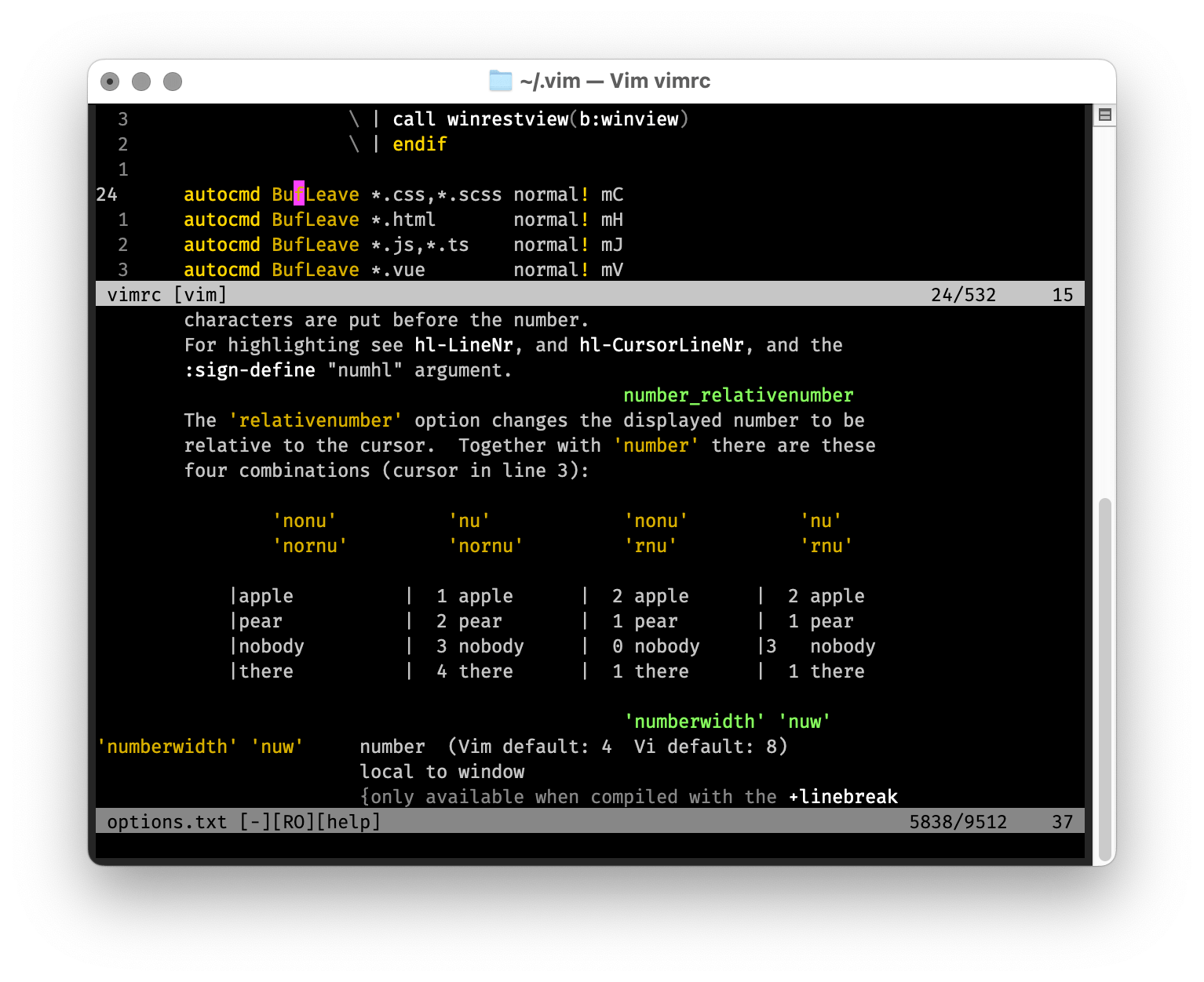 Vim How Can I Have Relative Line Numbers but Replace the Current Line