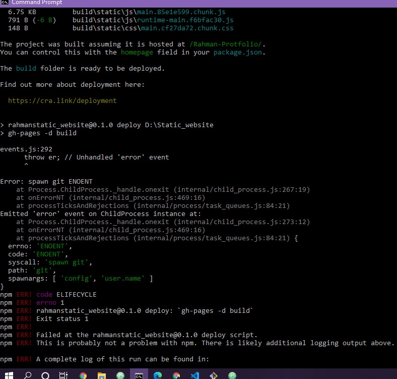 reactjs Issue while publishing existing git repo to