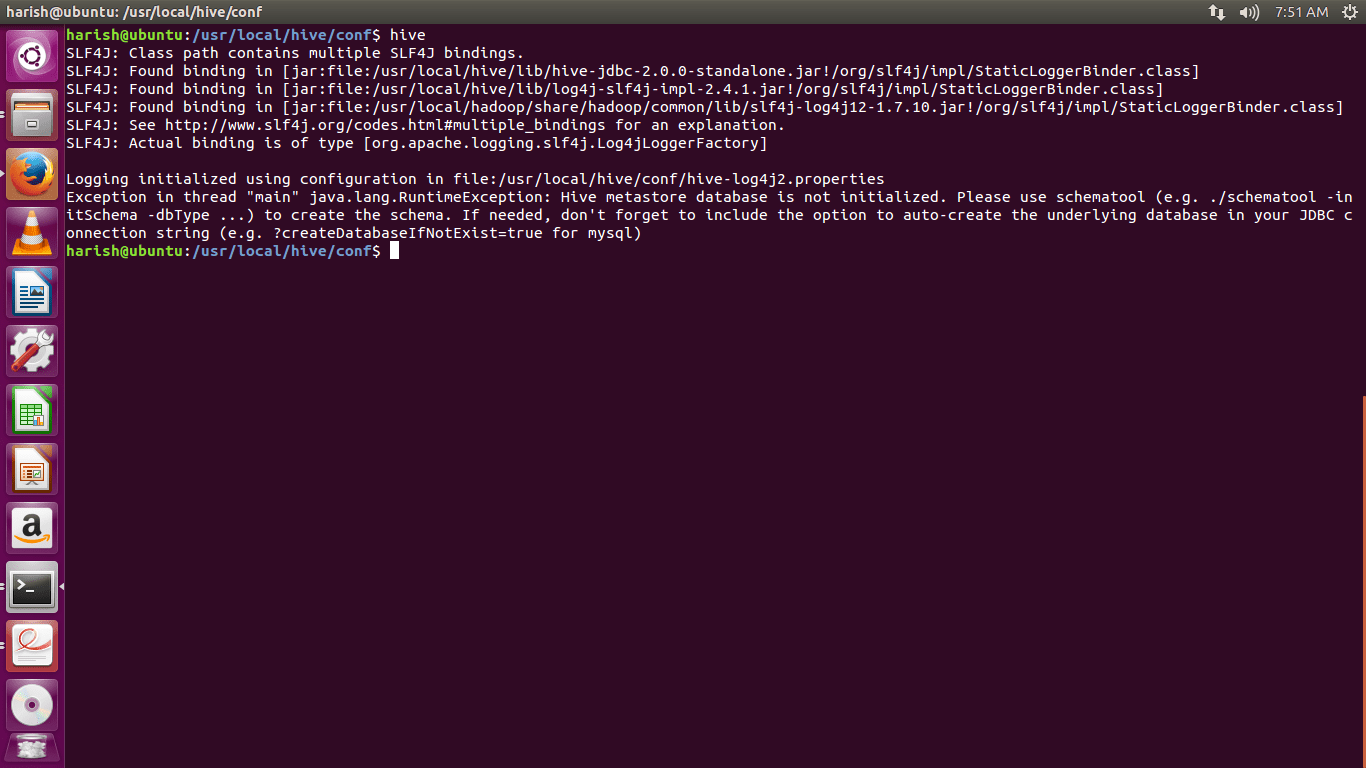 java hive metastore and connection refused errors for getting into
