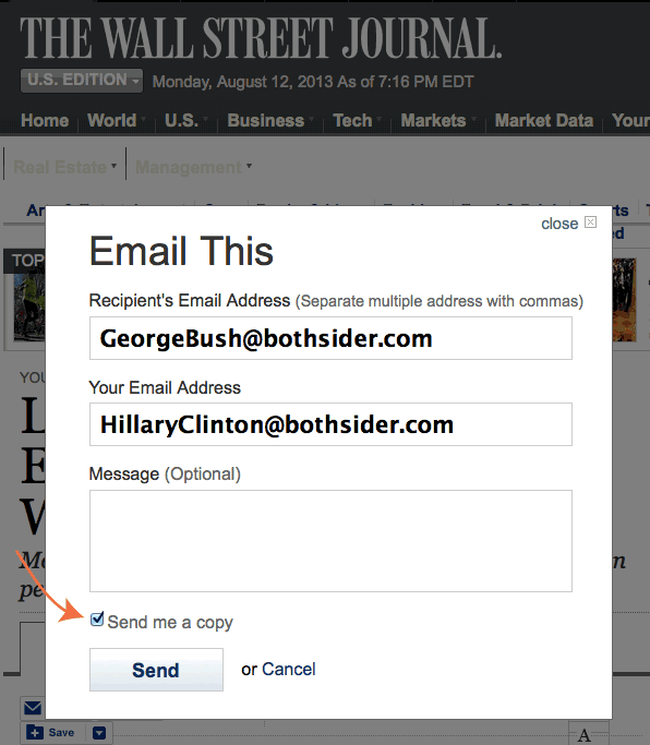 email Should the Wall Street Journal's form for emailing an article