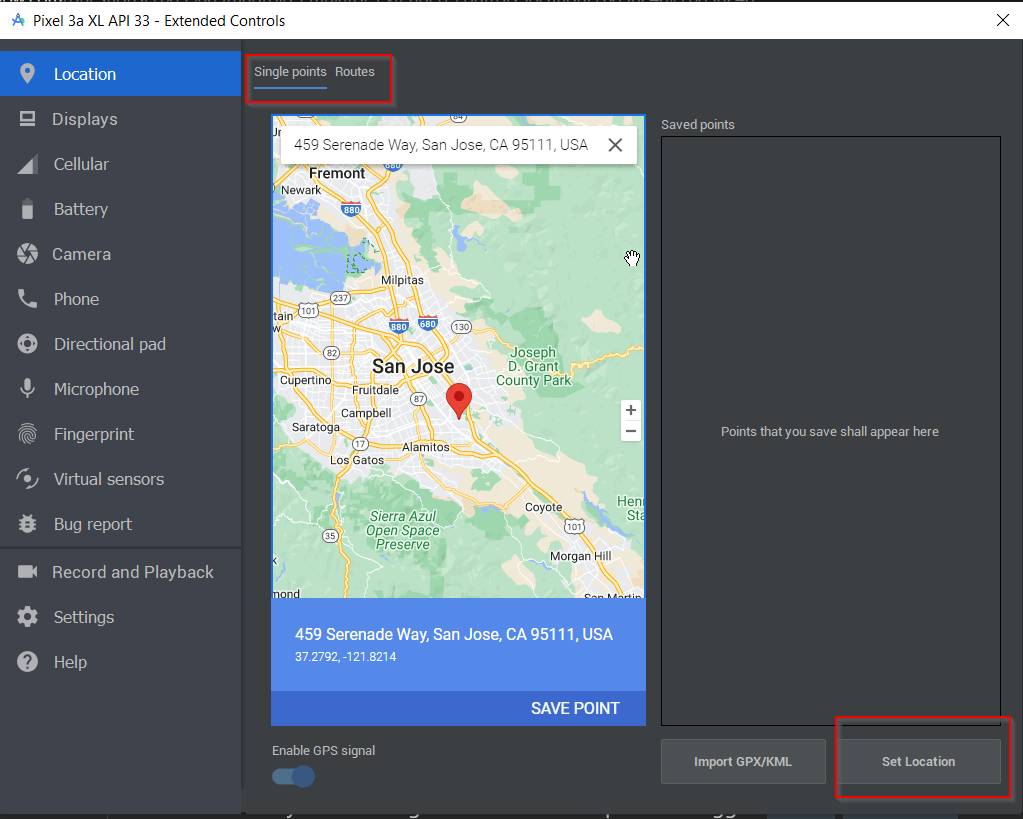 Android emulator > Extended Controls > Location Stack Overflow