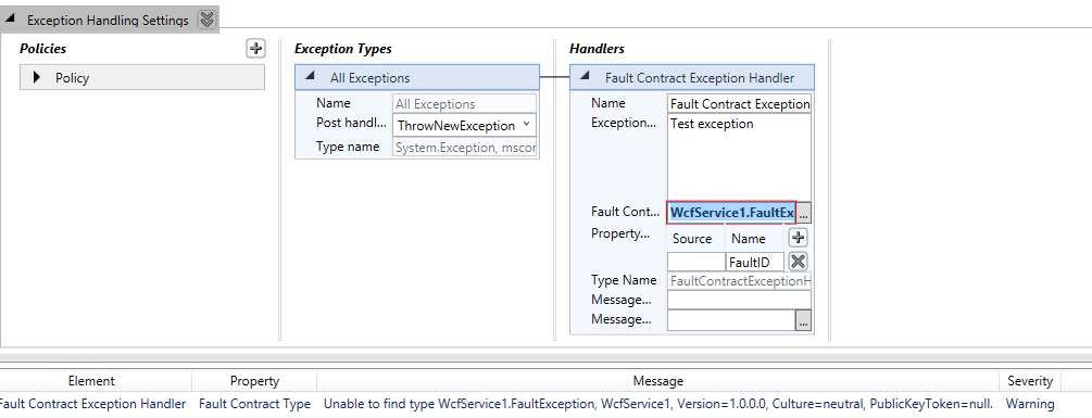 c Unable to find type WcfService1.FaultException, WcfService1