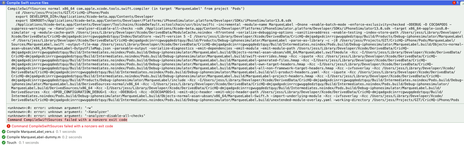 cocoapods Xcode 11 beta 4 error Command CompileSwiftSources failed with a nonzero exit code