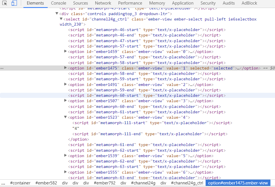 How to select option with Javascript from web browser developer tools