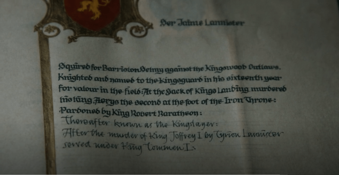 game of thrones What did Brienne write about Jaime