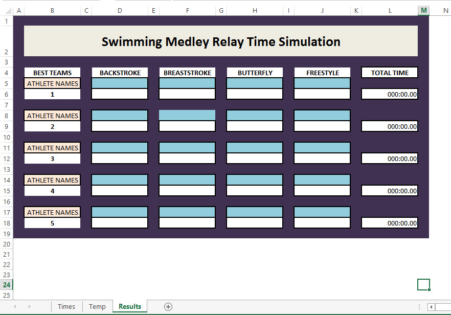 excel Swimming Medley Relay Time Simulation Algorithm Stack Overflow