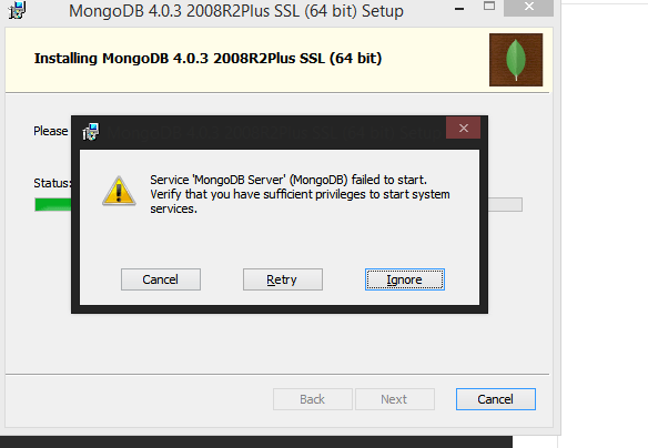 installation Service 'MongoDB Server'(MongoDB) failed to