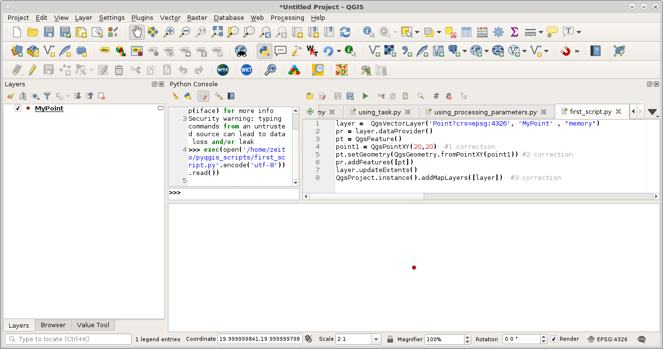 Following QGIS Python Programming Cookbook to create vector layer in