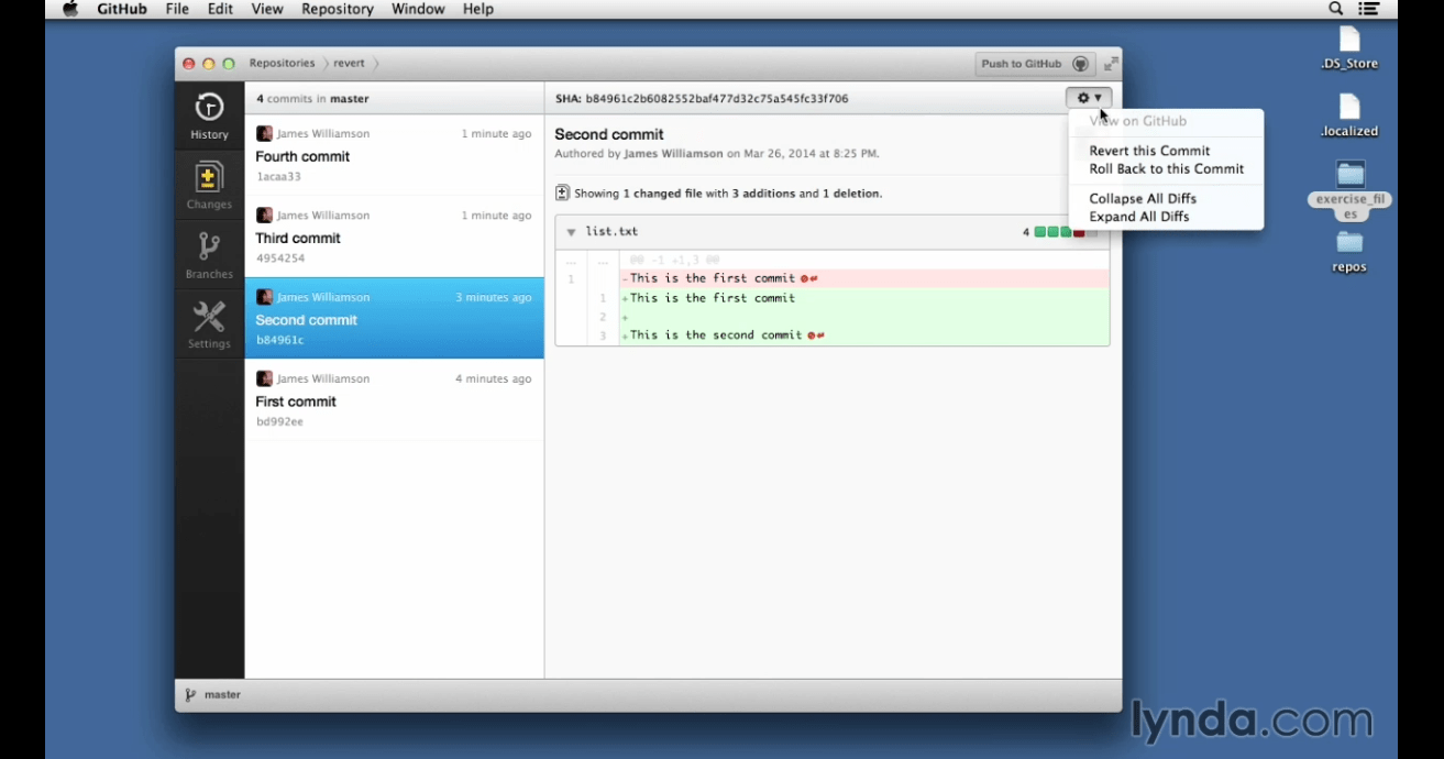 git "Revert this Commit" & "Roll Back to this Commit" on Github