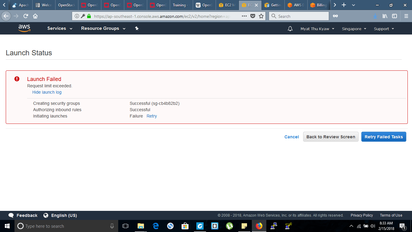 amazon web services AWS EC2 Launch Failed Request limit exceeded