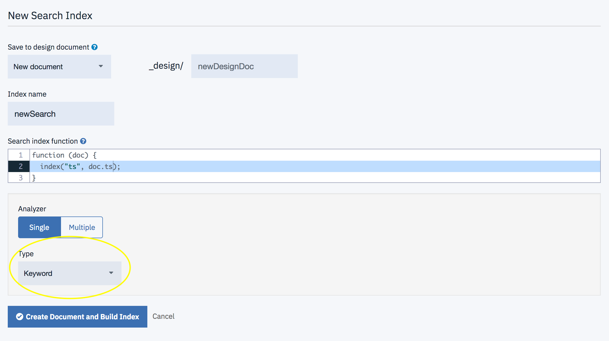 javascript Cloudant search query not returning expected result