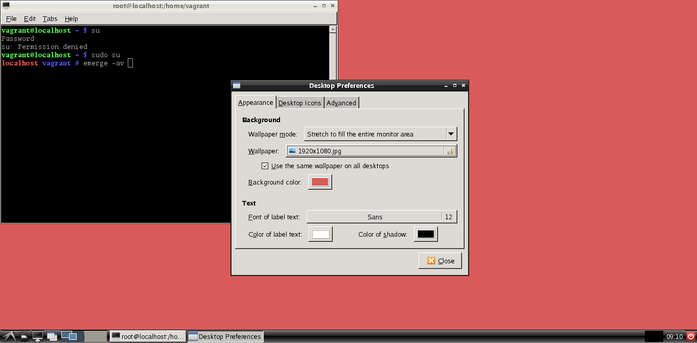 gentoo Why can't I change my desktop background to a JPG in LXDE