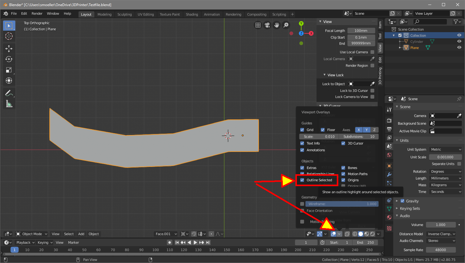 modeling Blender 2.8 can't see objects outline on default mode