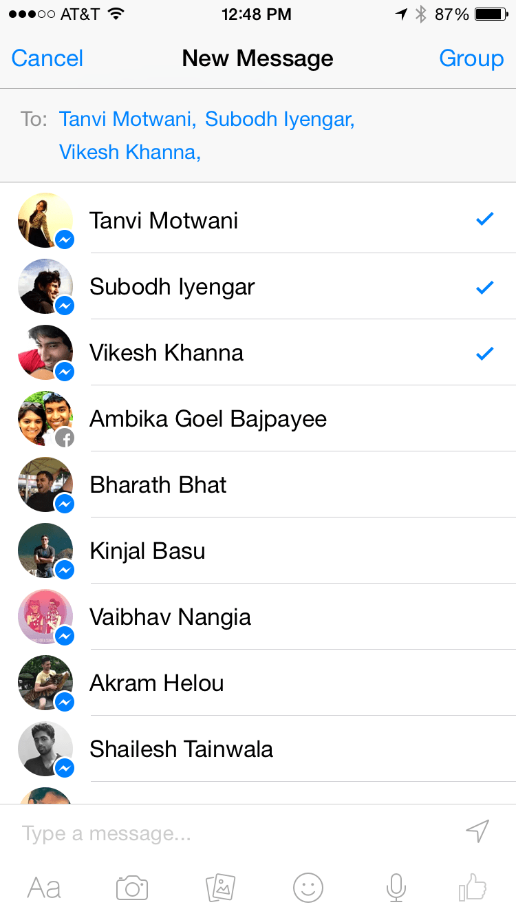 ios Building a facebook messenger style new message friend addition