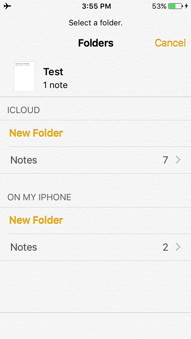 iphone How can I move my notes from one folder (gmail) to another