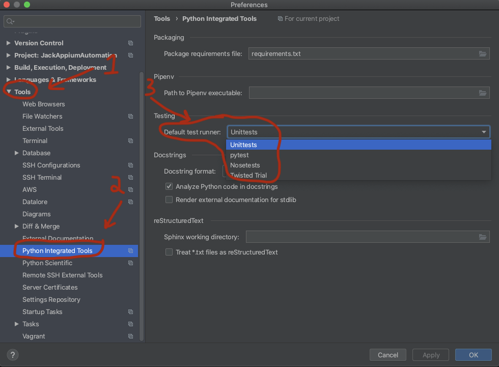 How do I configure PyCharm to run py.test tests? Gang of Coders