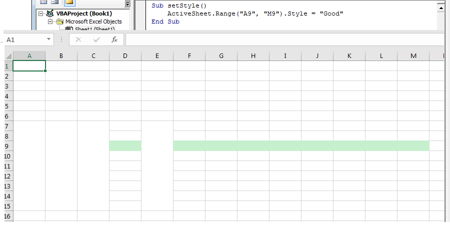 Set style to a range where there are merged cells C excel