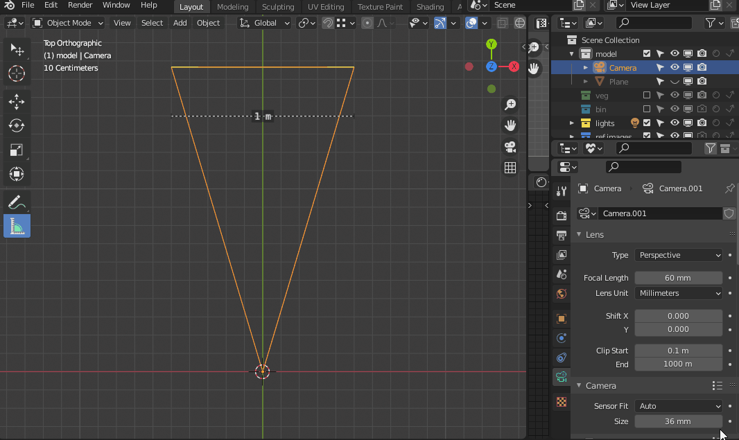 What's the distance between the camera eye and the canvas and how it's