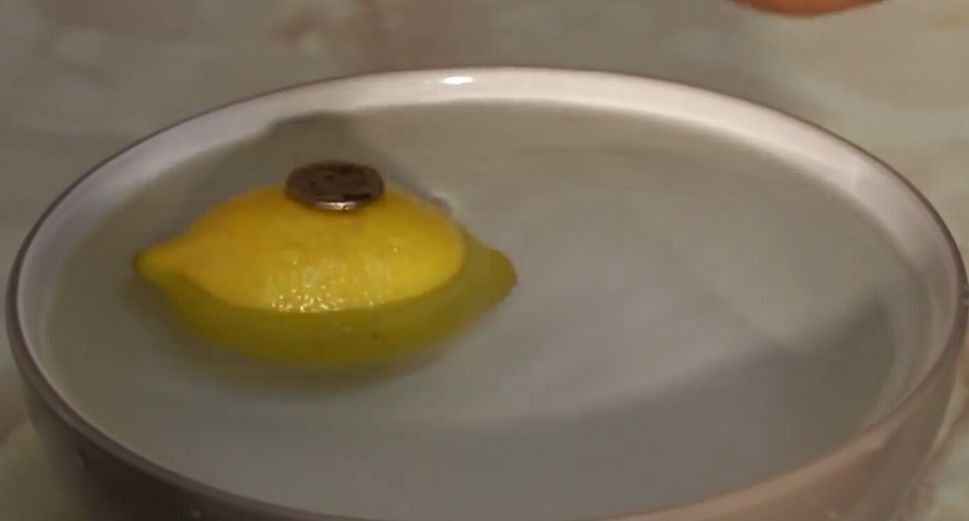 newtonian mechanics Balance a coin on a floating lemon Physics