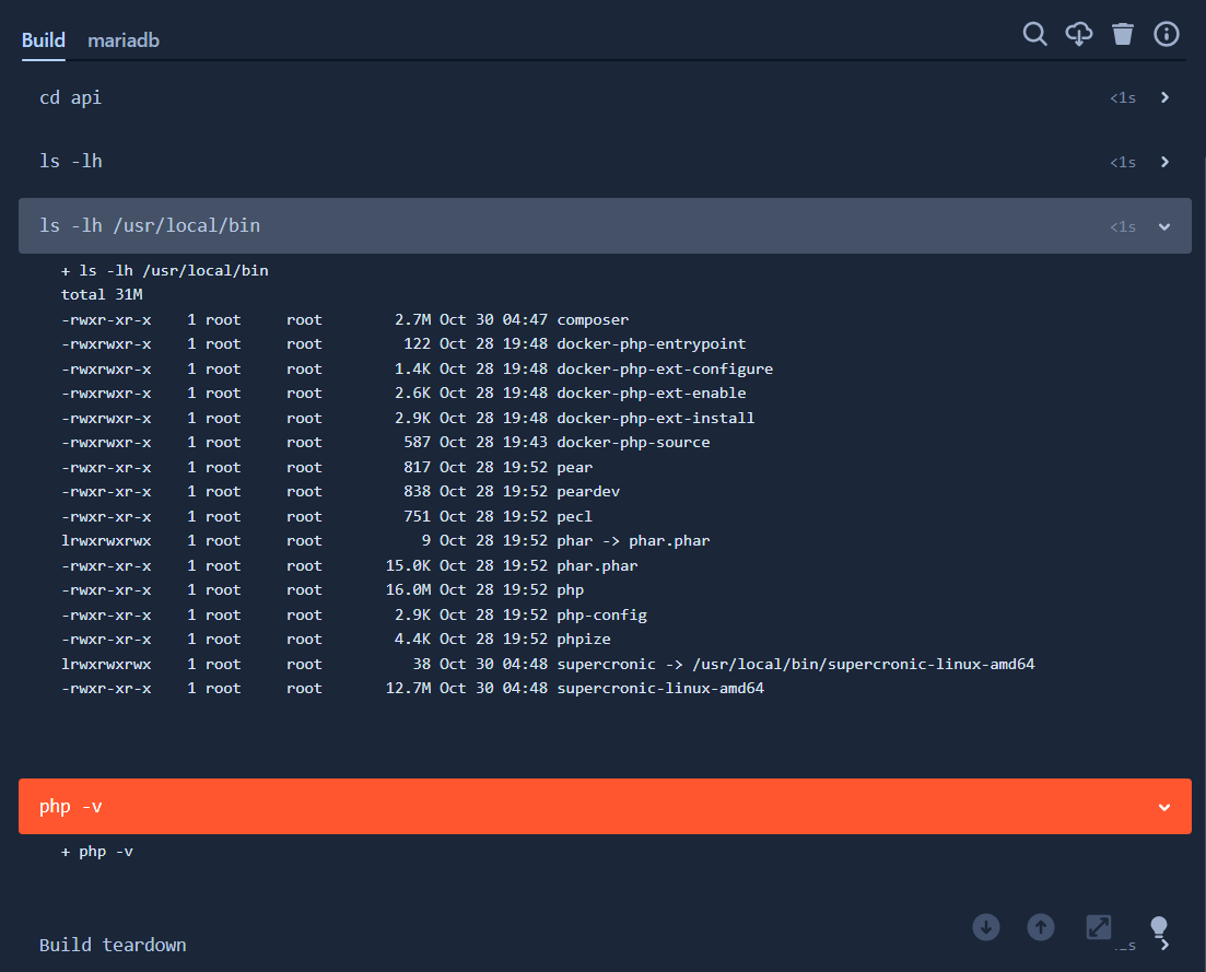 docker Bitbucket pipeline fails when using custom php image Stack