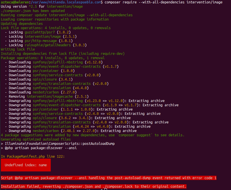 php7 ¿Porqué me sale un error al instalar Intervention en Laravel 5.8