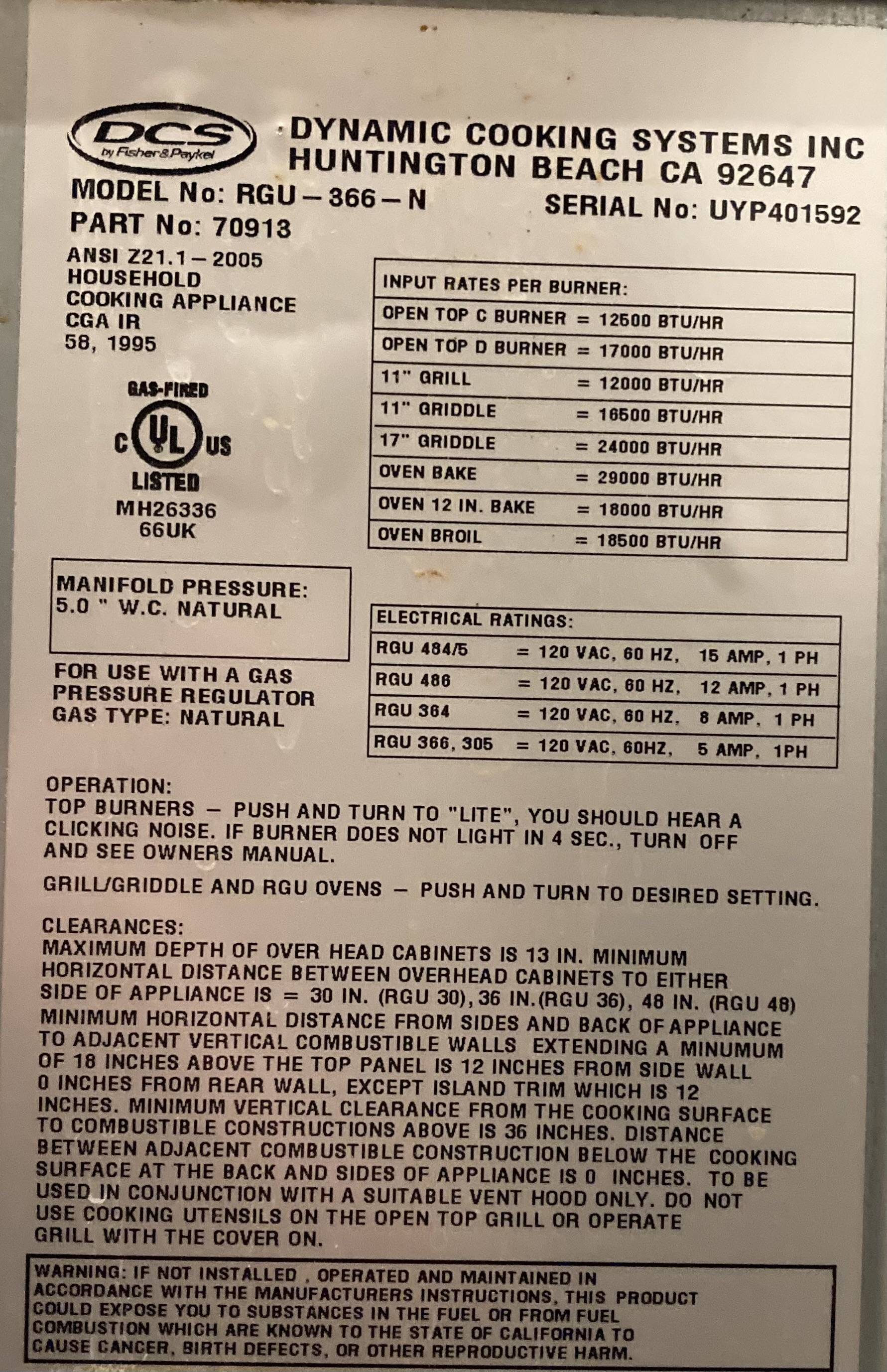 electrical DCS RGU366 Oven will no longer heat Home Improvement